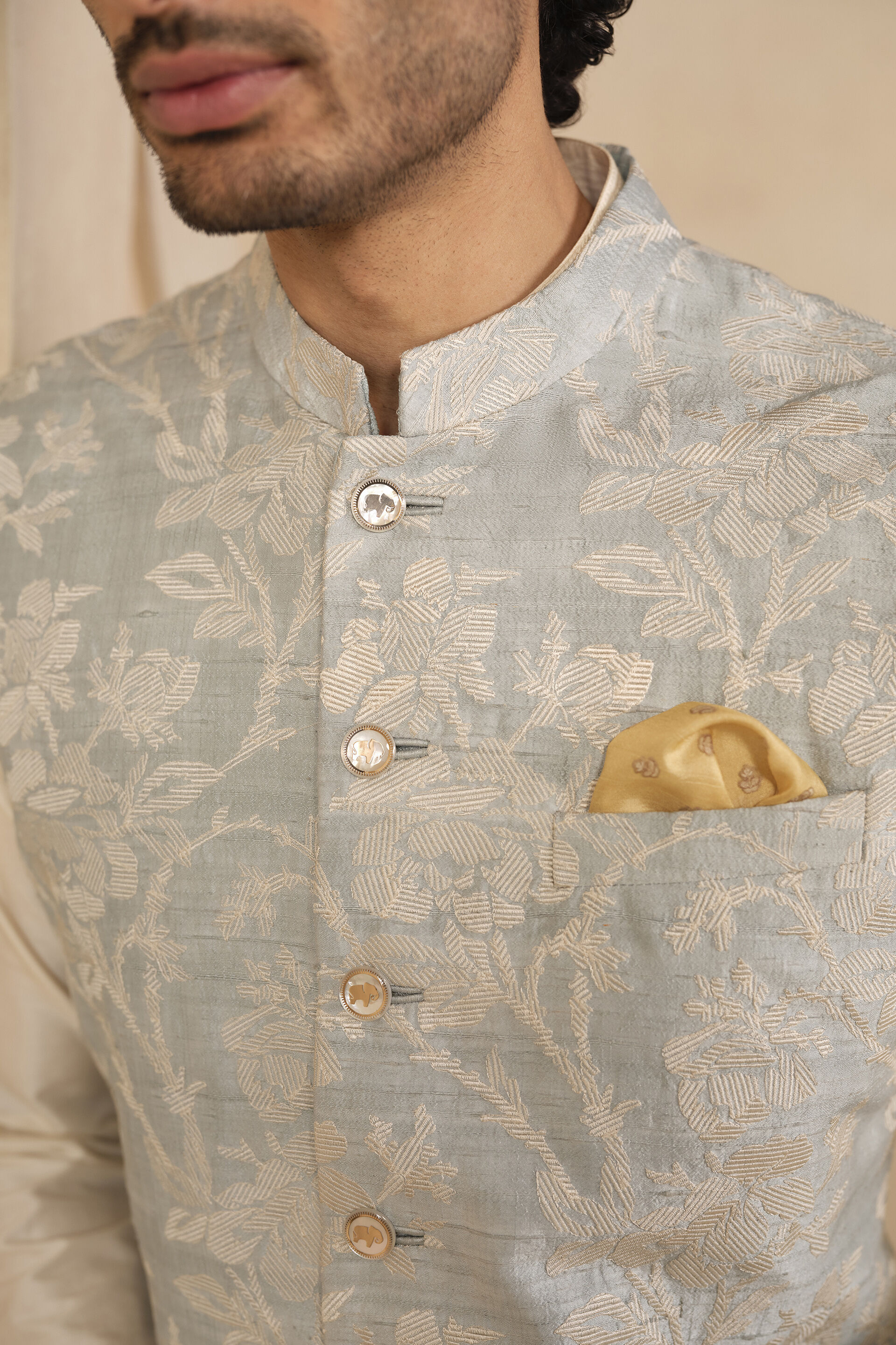 Avan Embroidered Silk Nehru Jacket - Powder Blue, Powder Blue, image 5